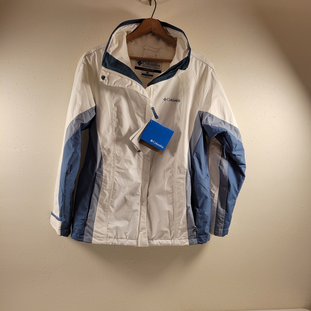 NWT Columbia Dover Peak Parka Womens M White Blue Omni-Tech Waterproof Jacket